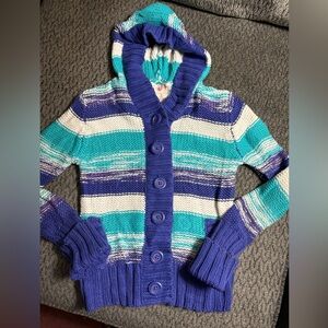 Youth Girls OP Ocean Pacific Striped Button Cardigan Size Medium 7/8